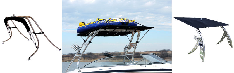 showcasing Big Air's 3 bimini top styles; Collapsible, Tube Top, and Super Shadow