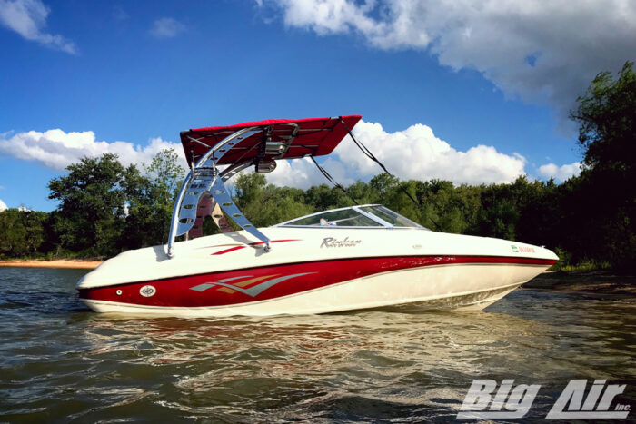 1999 Rinker boat with an installed Big Air Wave tower and Super Shadow Bimini