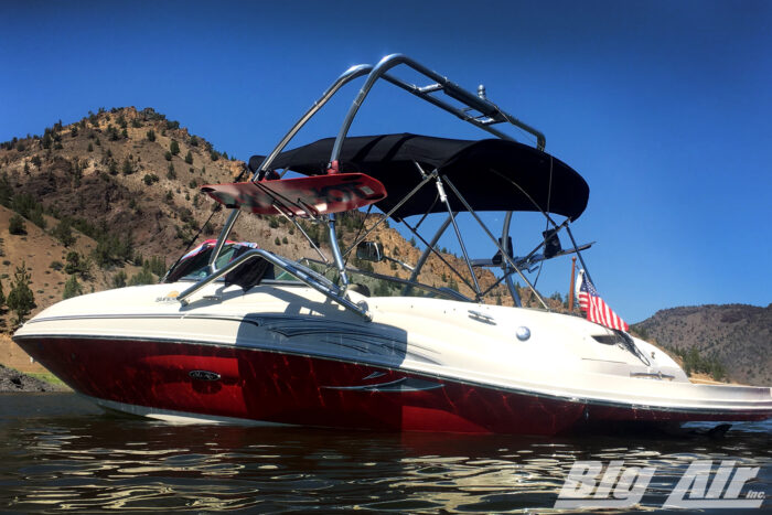2005 Sea Ray 220 Sundeck boat with a Big Air Haus wakeboard tower. Equipped with Big Air Mirror and racks