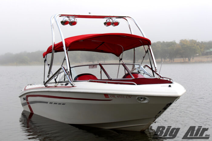 Webbcraft boat with Big Air Haus tower and Dual Bullet Speakers in polished finish