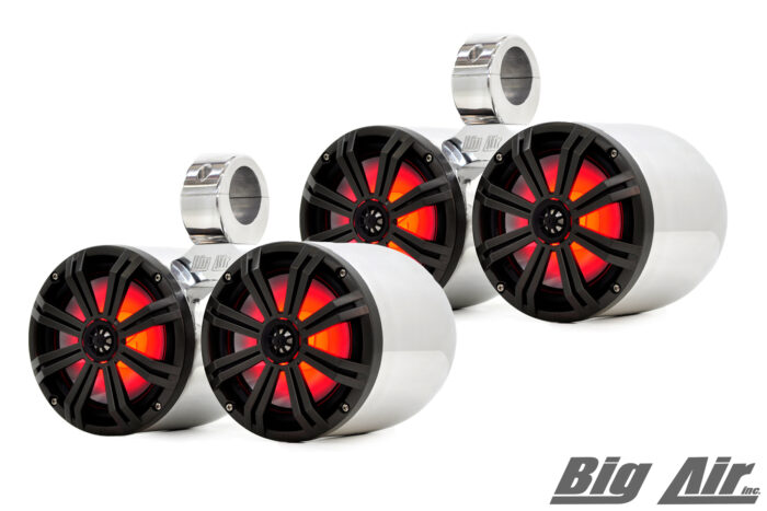 a pair of polished led version big air dual bullet wake tower speakers