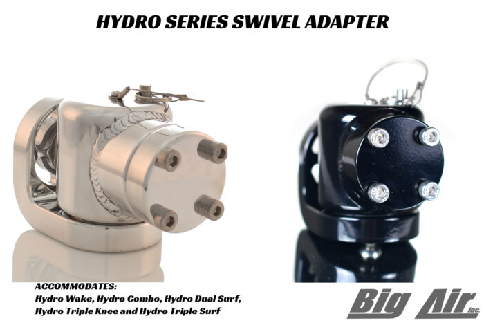 Big Air Hydro Rotating Swivel Rack Adapter in both polished and black finish options