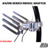 Big Air Razor Rotating Swivel Rack Adapter in polished finish option mounted on Big Air Razor Wake Rack