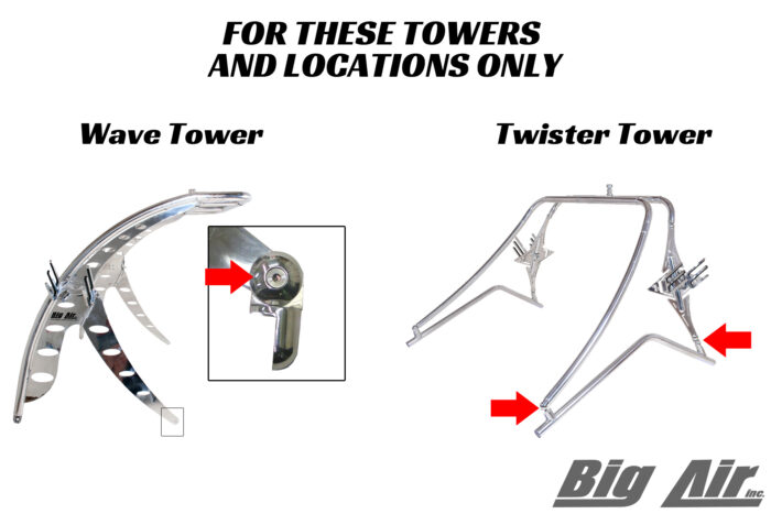 location for long shoulder bolt on Big Air Wave and Twister Towers