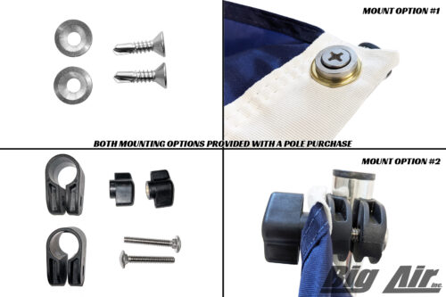 showcasing the provided mounting hardware and options that are included with the Big Air Flag Pole.