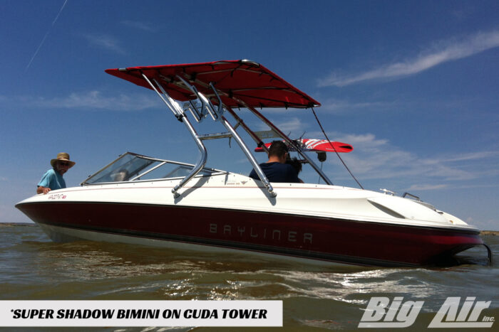 1997 Bayliner 2050 boat with an installed Big Air Cuda tower and Big Air Super Shadow Bimini
