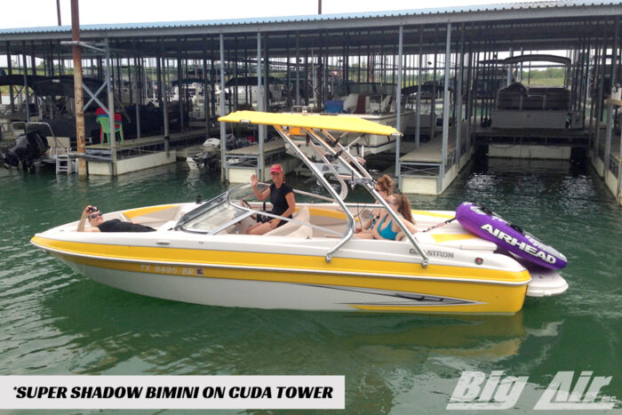 Glastron Boat showcasing a Big Air Cuda tower and Super Shadow Bimini