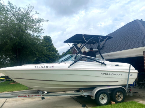 customer testimonial image of a 1997 Wellcraft Eclipse boat with a Big Air Vapor tower and Super Shadow Bimini