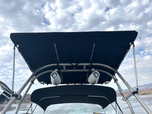 Big Air Super Shadow Bimini mounted onto a Big Air H2O tower, showing the view underneath