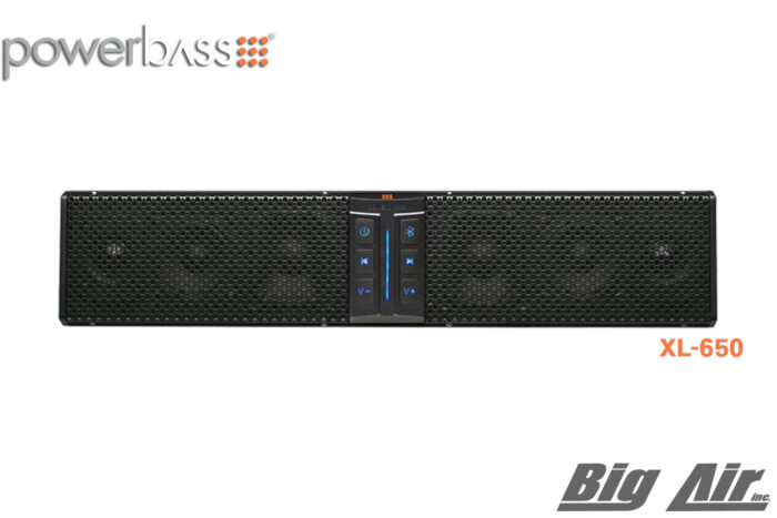 product display image showing PowerBass XL-650 sound bar on a white background.