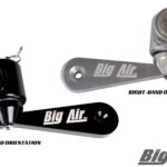 product photo showcasing the Big Air Razor Swivel Arm in both finishes, black and polished.