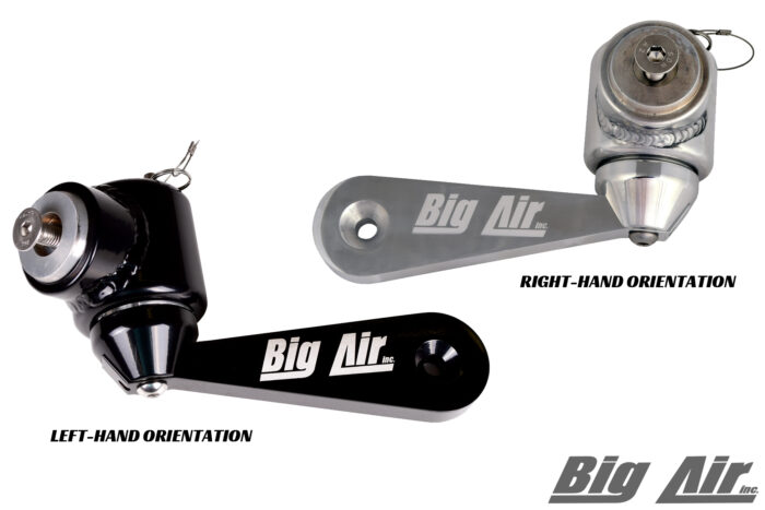 product photo showcasing the Big Air Razor Swivel Arm in both finishes, black and polished.