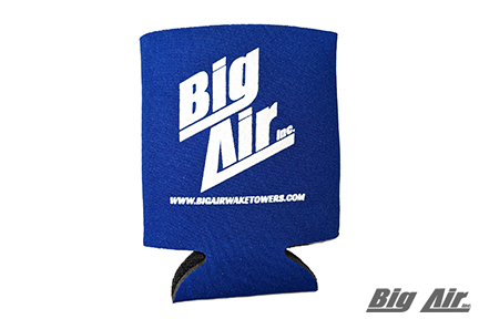 blue collapsible can koozie with Big Air logo on the front in white