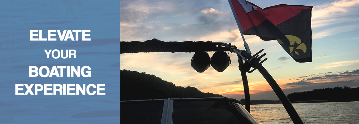 website banner image with a title and a silhouette of a Big Air Ice tower in the corner of the image with a Big Air Flag Holder attached. It is waving a 2 tone flag, red and black, with collegiate logos